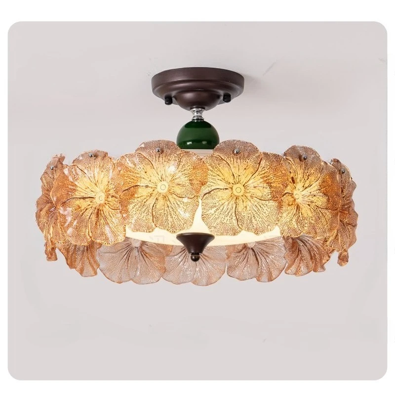 

French Light Luxury Solid Wood Ceiling Light Vintage Mid Century LED Lamp Retro Nanyang Style Bedroom Study Home Decor Novelty