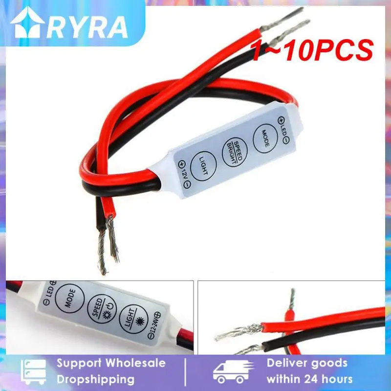 1~10PCS LED Strip Controller Three-key RGB DC12V Mini Monochrome Dimmer Controller RF Remote LED Single Color Light Source Lamp
