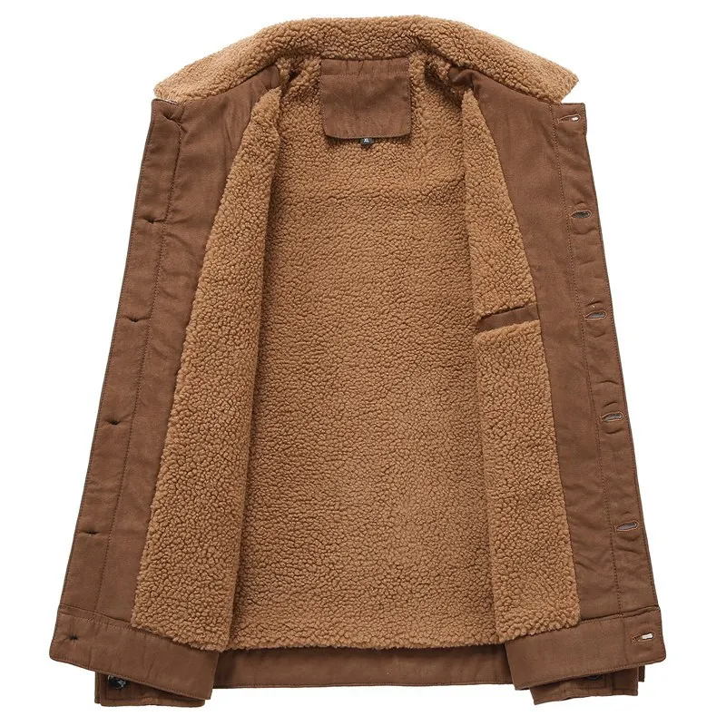 Men's Winter Suede Collar Jacket Thick Fleece Casual Fashionable Comfortable Trendy Outerwear