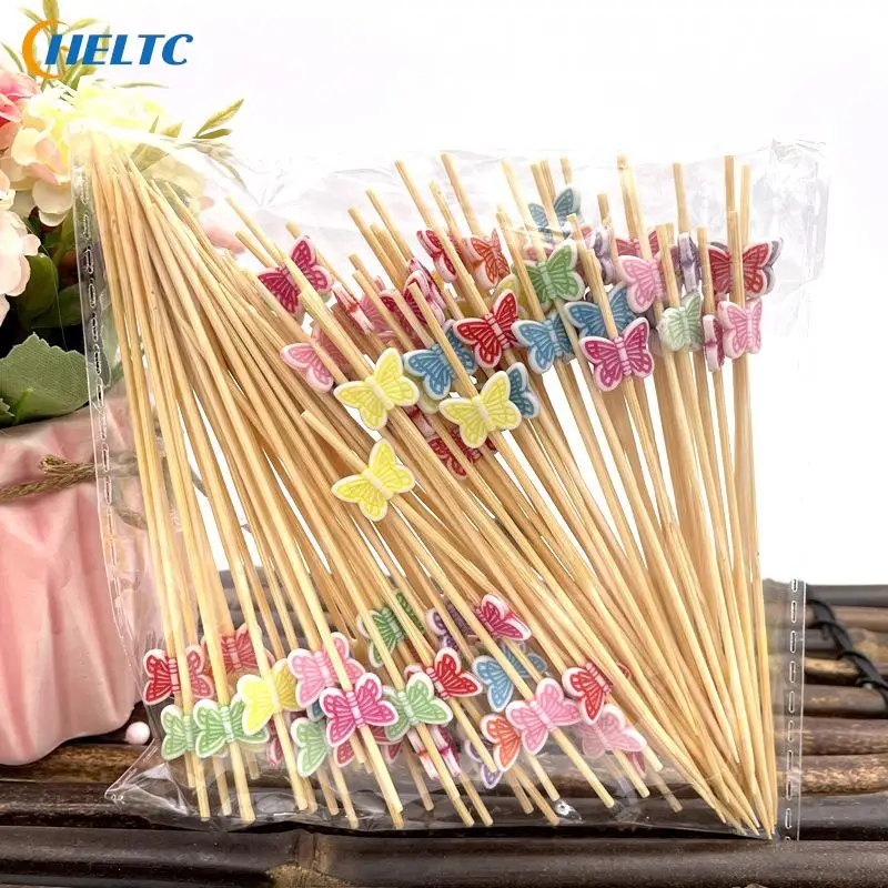 50/100PC Disposable Bamboo Skewers Food Pick Buffet Cupcake Fruit Fork Party Cake Dessert Salad Vegetable Stick Toothpick Skewer