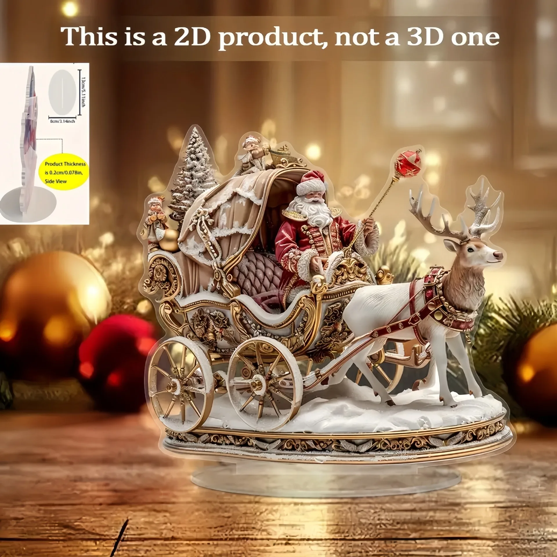 

Reindeer Sleigh Santa Claus Sled Tabletop Decoration with Base 2D Acrylic Christmas Ornaments 2025 Xmas Navidad Party Supplies