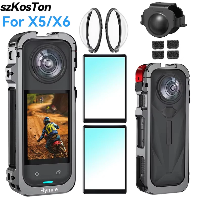 Aluminiowa obudowa ochronna do kamery Insta360 X6 X5, ramka typu "królicza klatka", silikonowa osłona obiektywu, zimna stopka do akcesoriów Insta360 X6 X5. — zdjęcie produktu 7