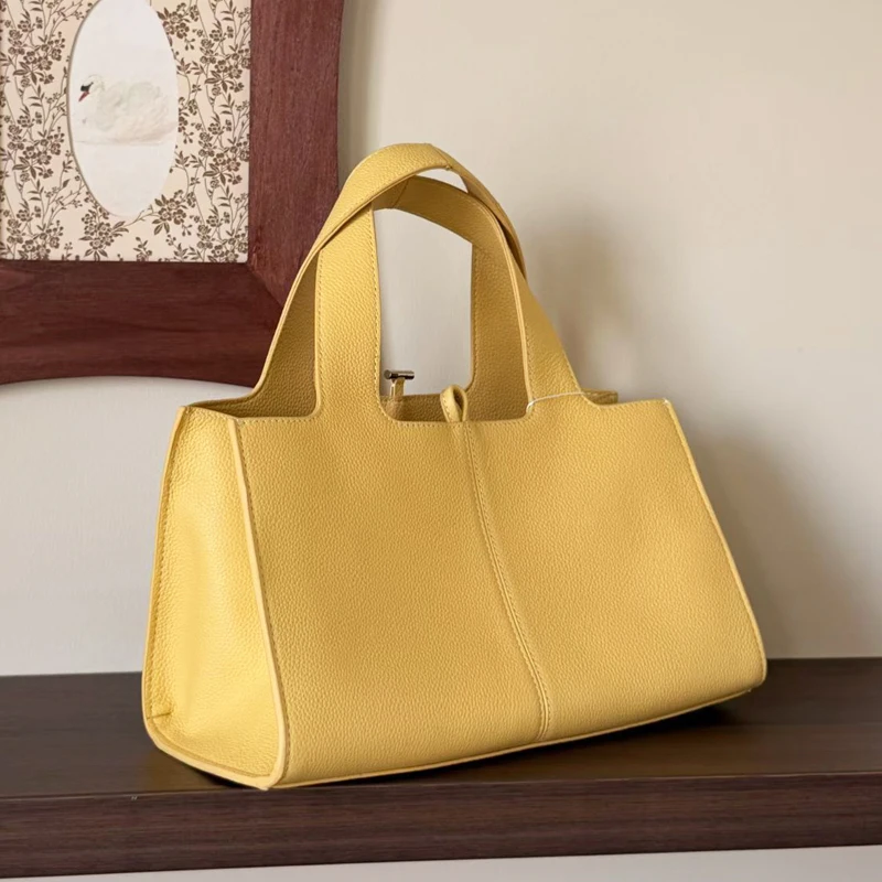 

Casual Leather Grain Small Tote Bag For Women Luxury Designer Handbag Purse 2026 New In Natural Cowhide Handle Underarm Shoulder
