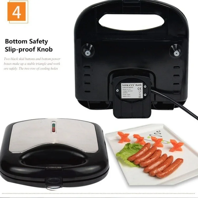 220V Corn Dog Sausage Machine, Double-sided Heated 750W Hot Dog Machine, Mini Waffle Machine, Breakfast Machine 750W
