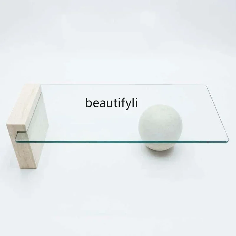

Simple and modern, tempered glass coffee table creative personality, travertine coffee table small apartment