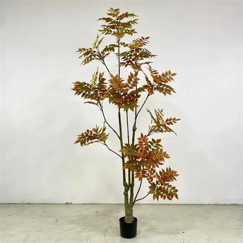 #￥Factory Direct Luxury High-Gloss Lacquer Wood Tree High-End Indoor Home Artificial Green Plant Toon Tree Landing Bright LED