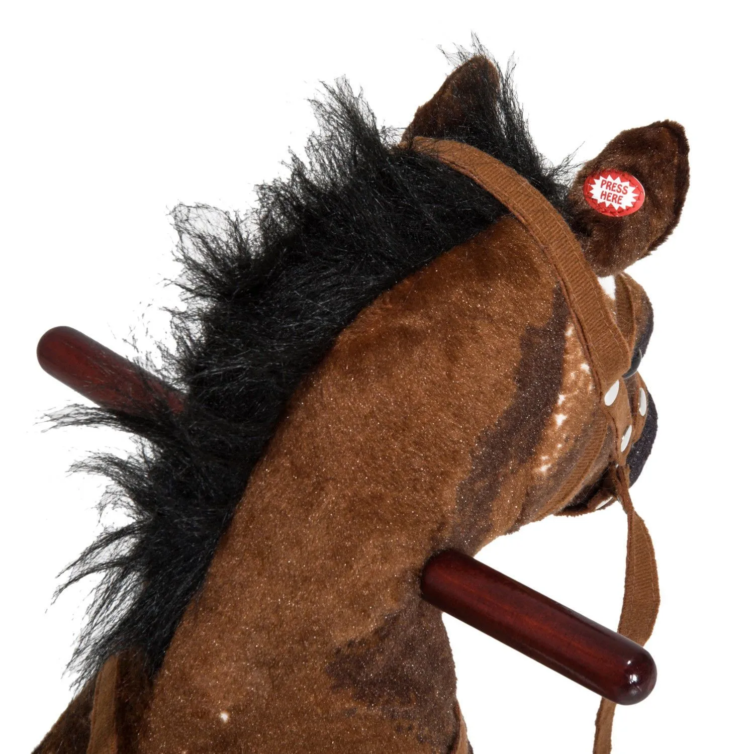 Qaba Rocking Horse Kids Plush Ride-On Toy Nursery Rhyme Music 18-36 Months Light Brown White Perfect Gift for Toddlers