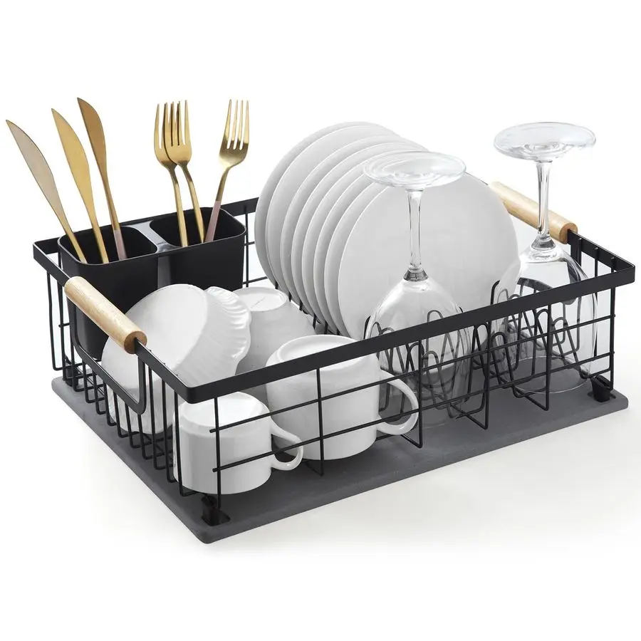 

Dish Drying Rack with Stone Drying Mat, Dish Drainer and Diatomaceous Earth Dish Mat, Dish Drainers for Kitchen Counter with Sto