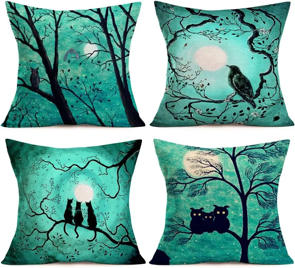 Halloween Pillow Seat Cover Black Cat Owl Linen Pillowcase 'Decorative Square Pillow Cover pillowcase 50*50 decor