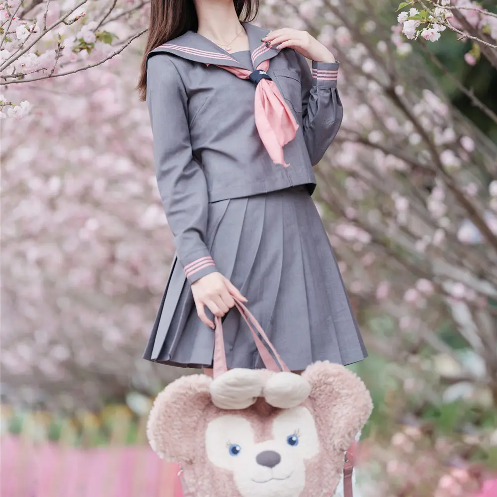 Uniformes JK de Corée du Sud, Ensemble de Marin Gris Rose Kawaii, Jupe Plissée Trempée pour Femme, Lycéenne Japonaise, Seifuku