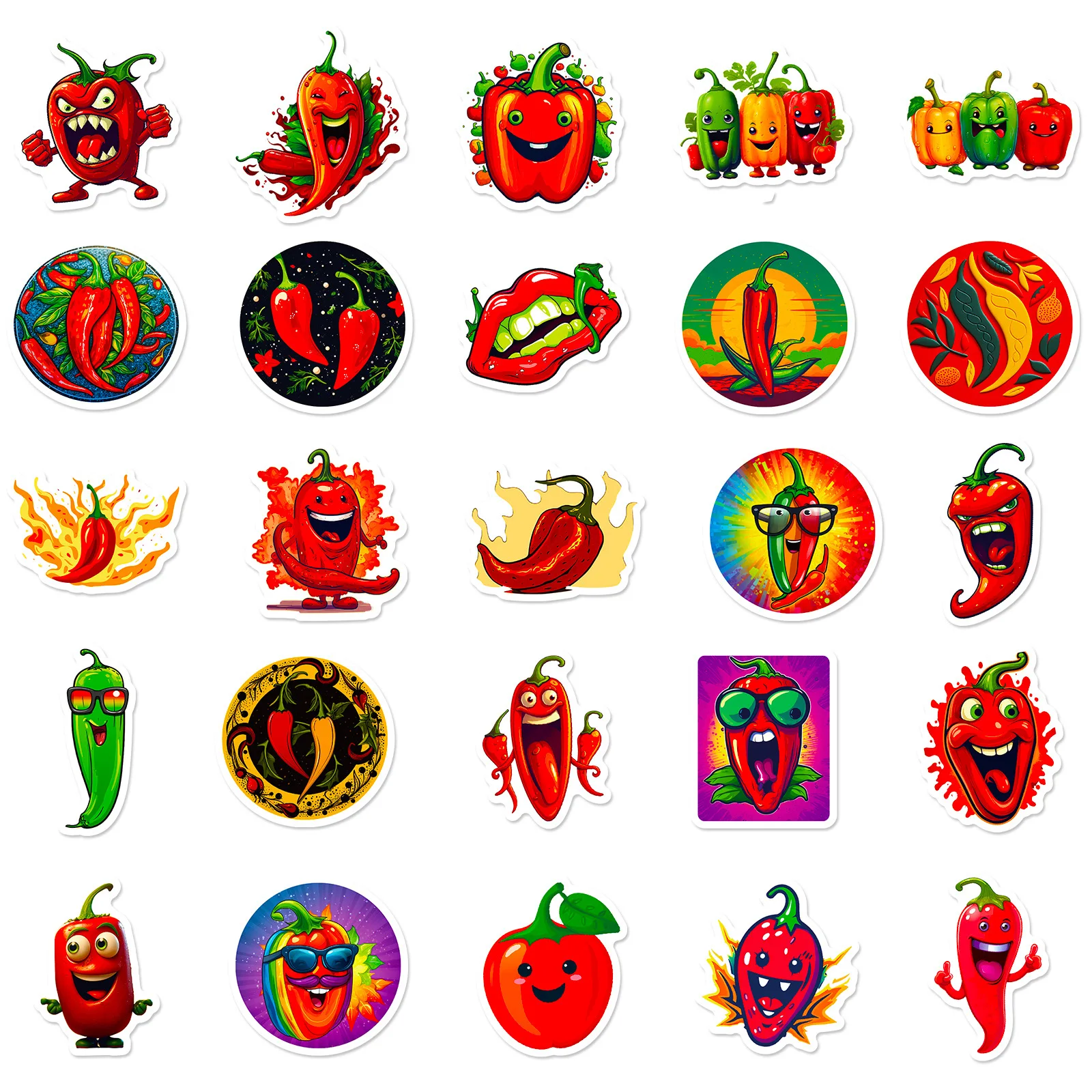 50Pcs Chili Pepper Hot Spicy Cute Cartoon Waterproof Vinyl Stickers for  phone Water Bottles Laptop Suitcase