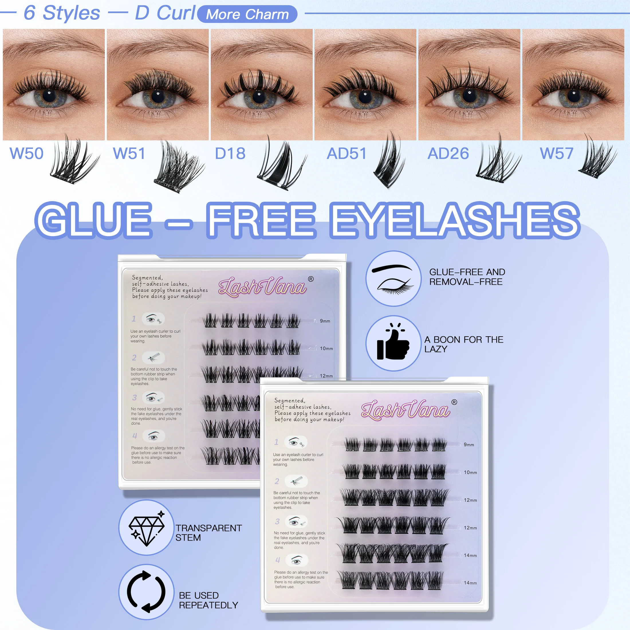 6줄 글루프리 싱글 클러스터 인조 속눈썹 9-14mm 혼합 길이 컬링 가짜 속눈썹 한국 스타일 완벽한 눈 확대