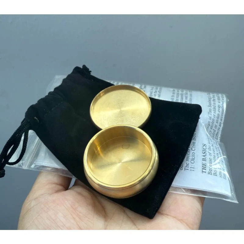 Buddha Boston Box Coin Magic Gimmick (Half Dollar Brass) for Close-Up Illusions Penetrate Vanish Tricks Professional Magic Tool
