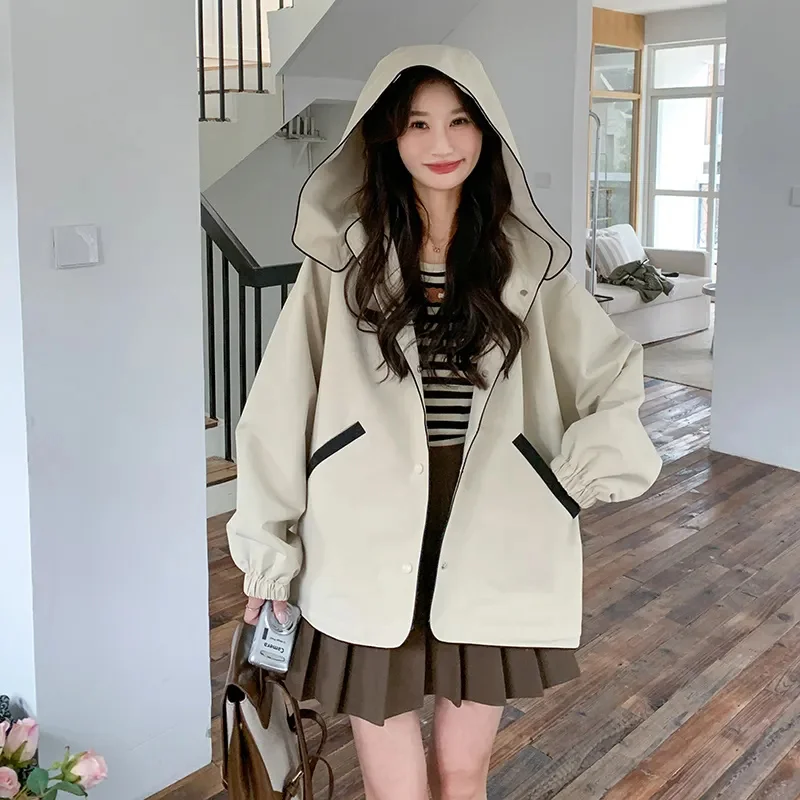 Popular Hooded Assault Jacket for Women in Spring and Autumn 2024 New Loose fit Small Korean Workwear Loose Casual Short Jacket