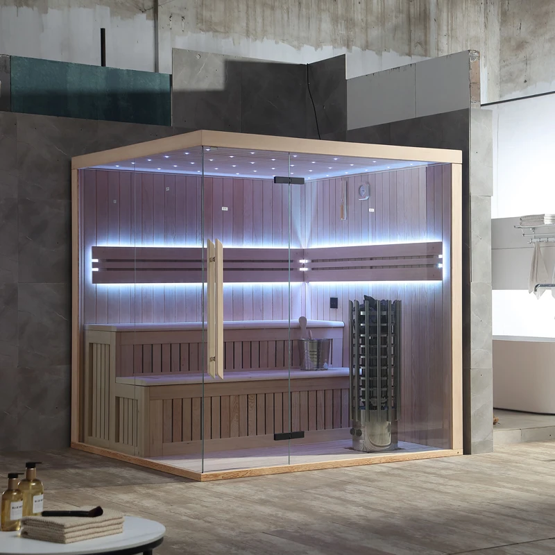 Luxury Home Glass Door Panoramic Infrared Bath Wooden Steam Spa Tubs Sauna Rooms Customized