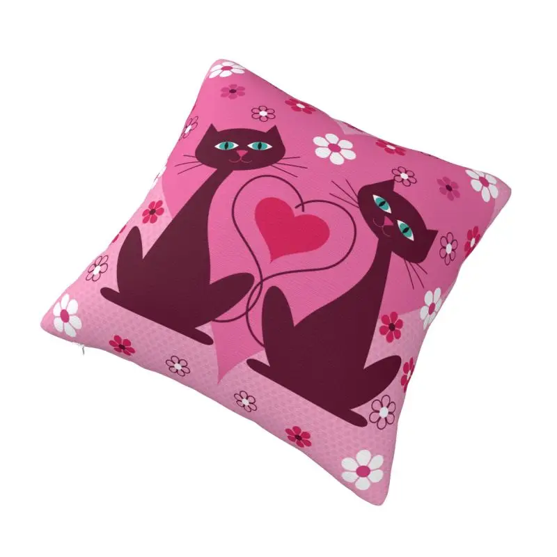 Custom Fashion Valentine Cats Cushion Cover 45x45cm Soft Throw Pillow for Car Square Pillowcase