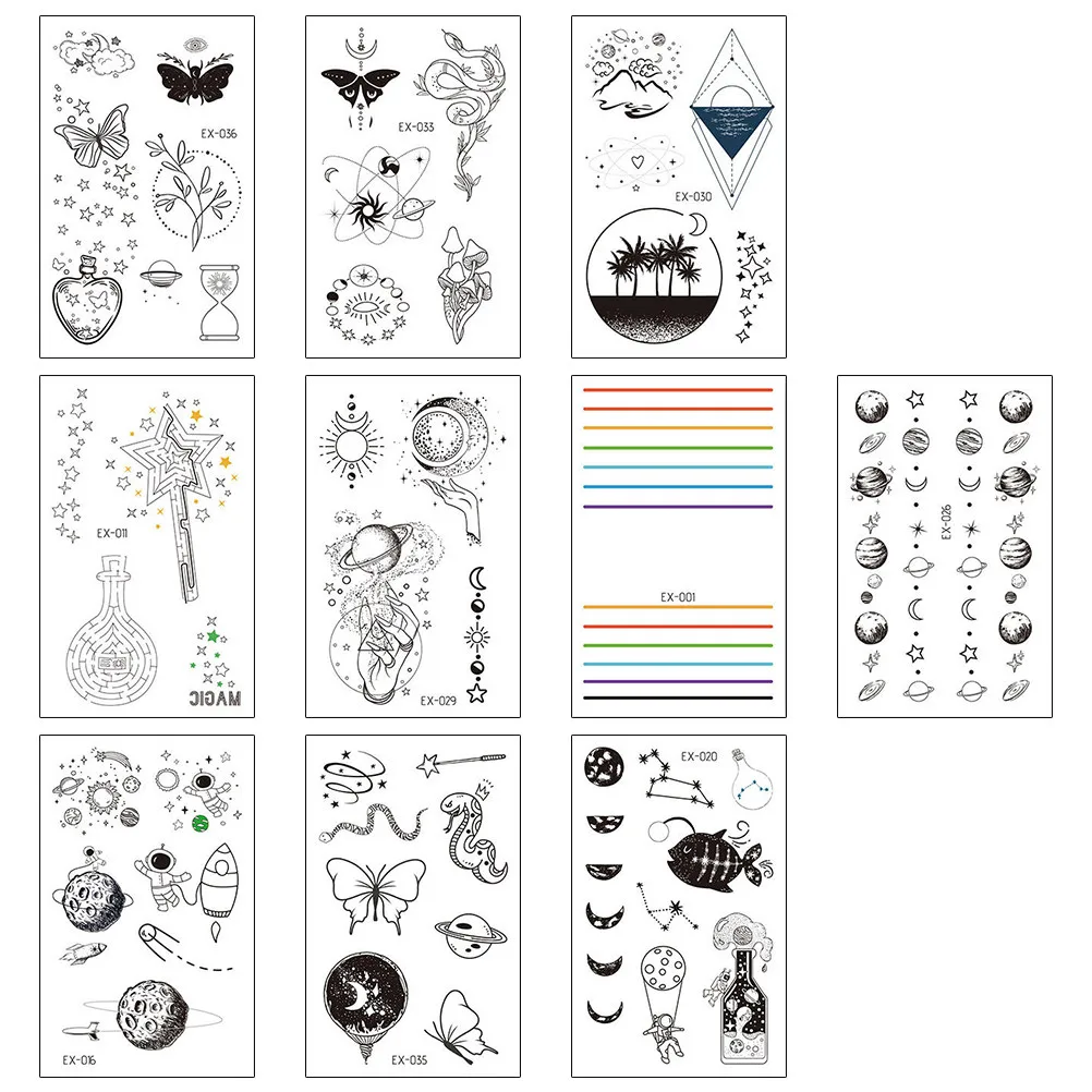 

10pcs Night Glow Waterproof Temporary Tattoos Luminous Body Art For Halloween Party Festival Tattoos Sticker