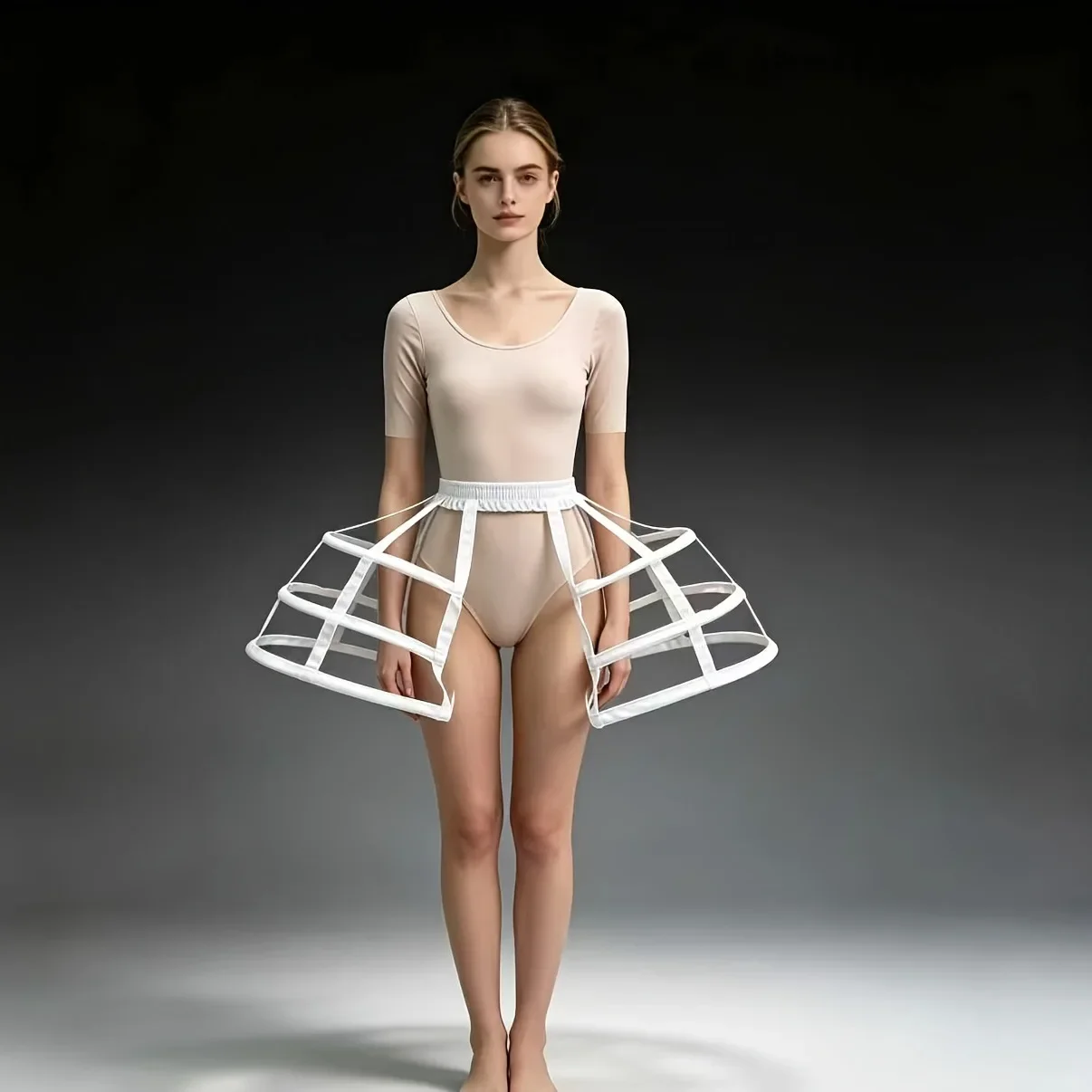 Three-layer ring hollow birdcage skirt support short open skeleton petticoat elastic waist cosplay catwalk stage