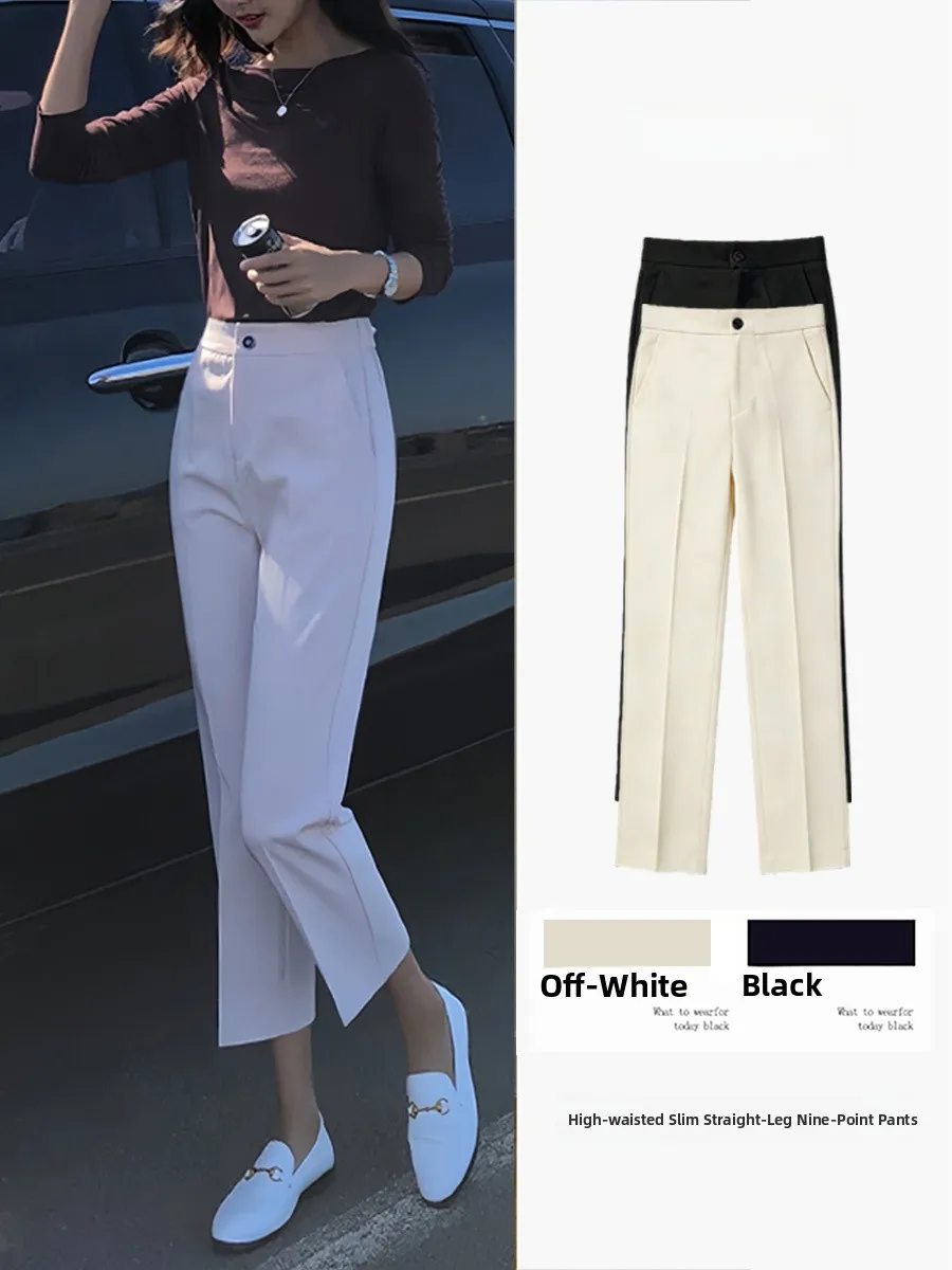 

Cherry Blossom Color Women's High Waist Drapey Straight Leg Suit Pants Commute Style Slimming Casual Nine Point West Pants