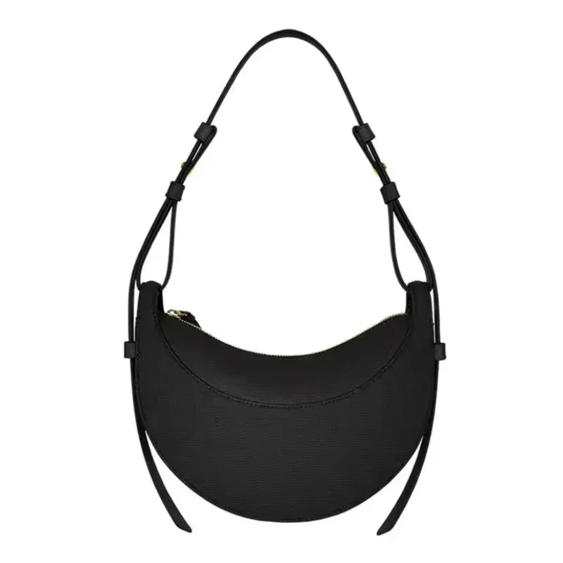 Bolso de hombro de mujer de cuero genuino de moda francesa, bolso de media luna, bolso de hombro tipo bandolera con cierre de cremallera de diseño de nicho