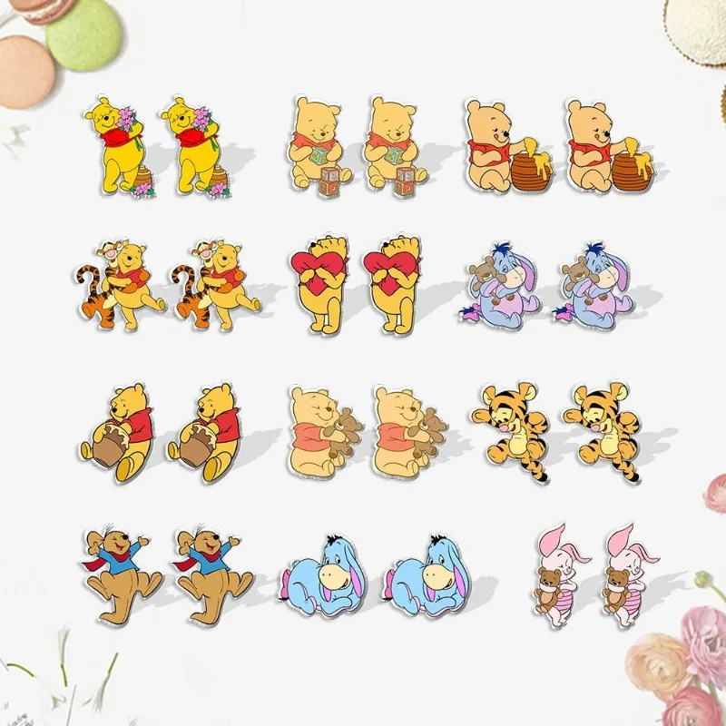 

A Pair Disney Cartoon Winnie The Pooh Creative Peripheral Acrylic Earrings DIY Handmade Resin Niche Design Earrings Decorations