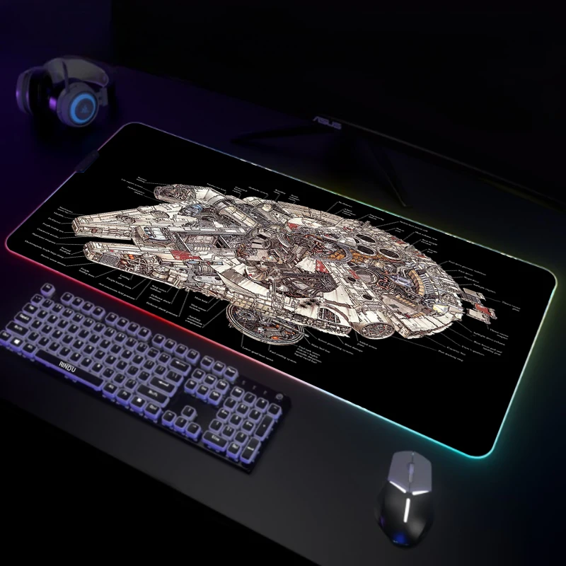 

Игровой коврик для мыши космический корабль RGB, Большие Настольные Коврики для настольных компьютеров, большой коврик для клавиатуры, Настольный коврик с подсветкой