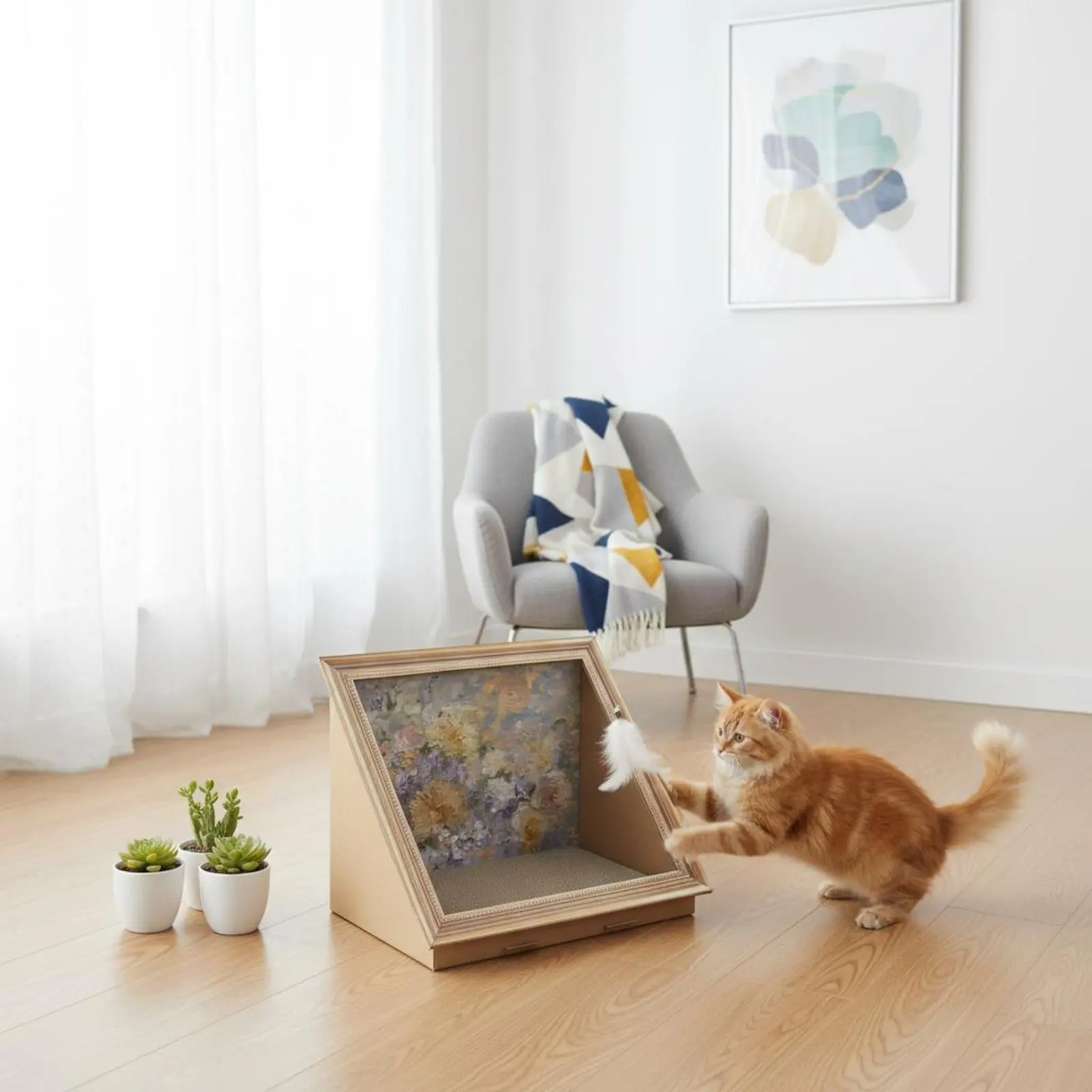 Rascador 2 en 1 para gatos con cama y marco decorativo - imagen 5