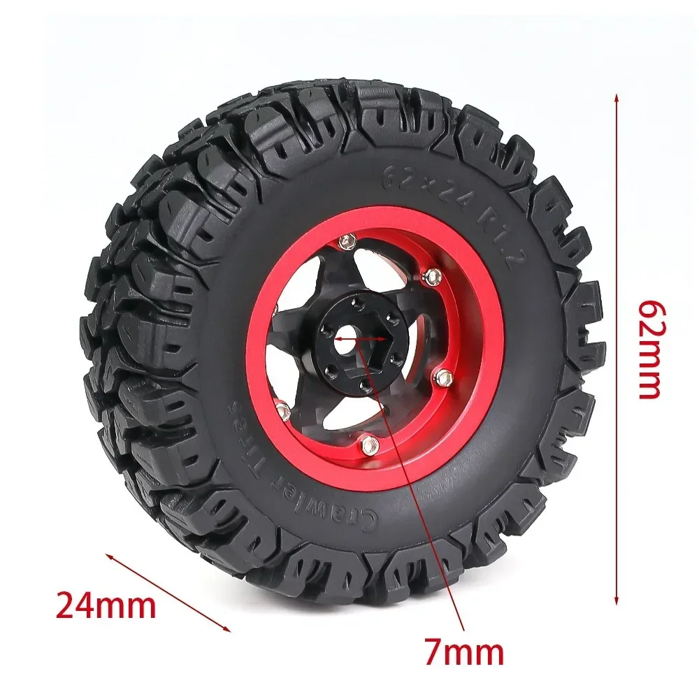 4pcs 62mm 1.2" Carbon Fiber Beadlock Wheel Tire Set For 1/18 1/24 RC Crawler Car TRX4M SCX24 AX24 FCX24 Upgrade Parts