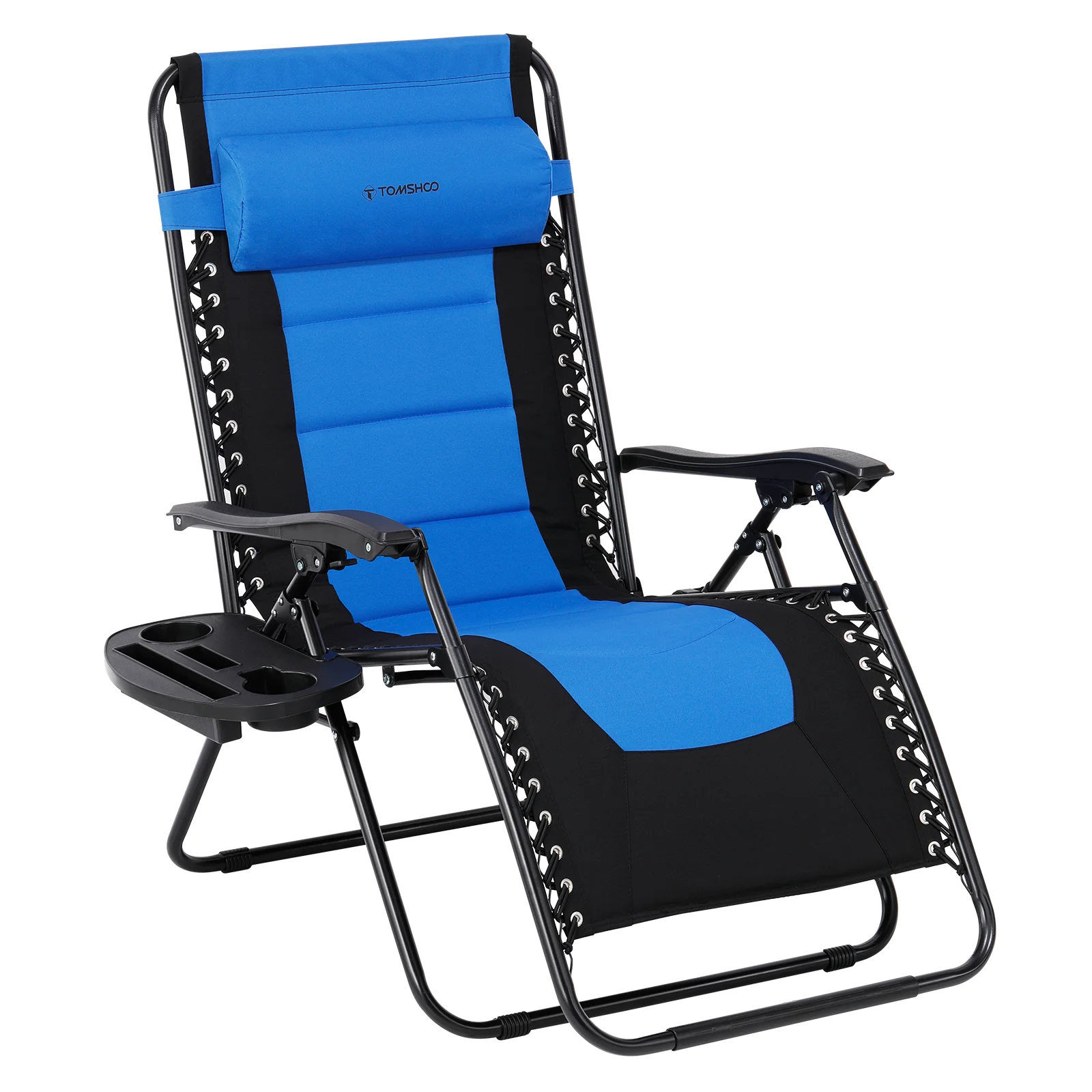 

Outdoor Folding Lounge Chair Waterproof Oxford Cloth Adjustable Patio Zero Gravity Reclining Chair with Detachable Side Holder