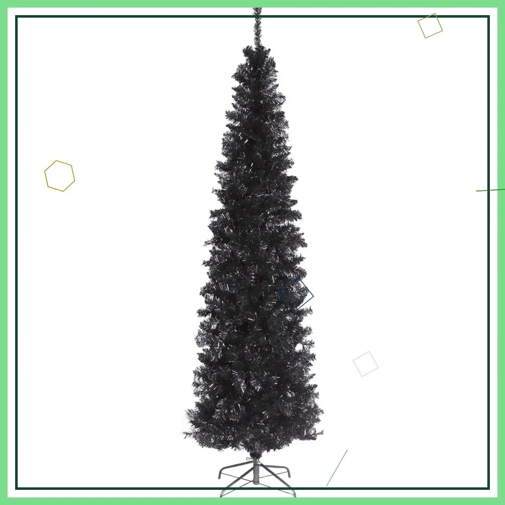 

6ft Black Tinsel Artificial Christmas Tree with 520 Tips and Metal Stand for Festive Holiday Decor
