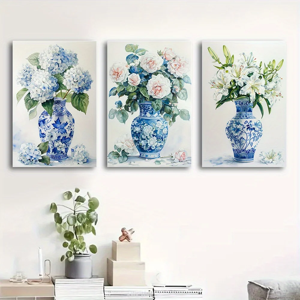 (No frame)Set of 3 Unframed Decorative Prints, 40X60Cm / 15.7X23.6 Inches Featuring Three Vases for Easter Poster Prints.
