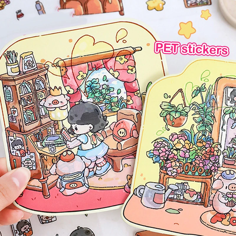 4Set Cute Cartoon 3D Sticker Diy Miniature Scene Landscaping Stickers Stacking Pasting Stickers Hand Account Stickers Gifts