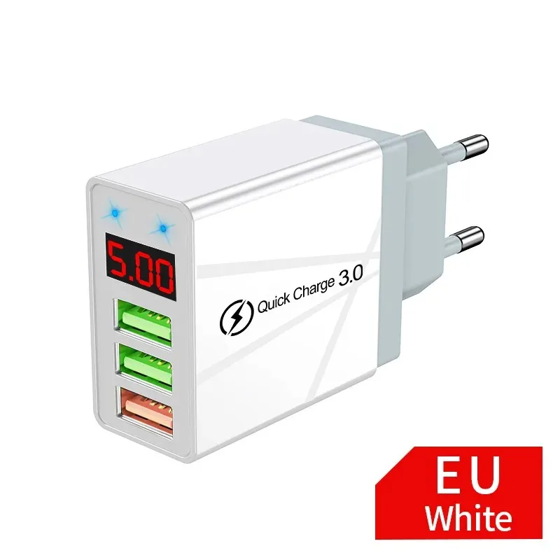 3-Port-USB-Ladegerät, schneller Schnelllade-Wandadapter mit LED-Digitalanzeige für Samsung S23 Xiaomi 14 Pro Huawei Mate 60 Redmi