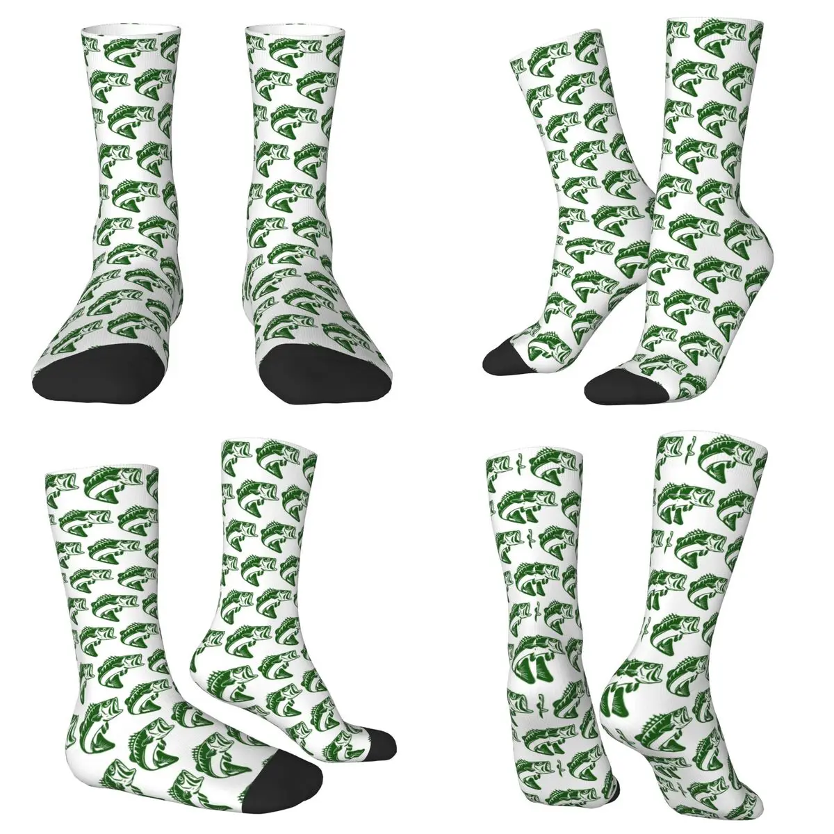 All Seasons Crew Stockings Bass Fish Jumping With Bait Socks Fashion Long Socks for Men Women Valentine's Day Gifts