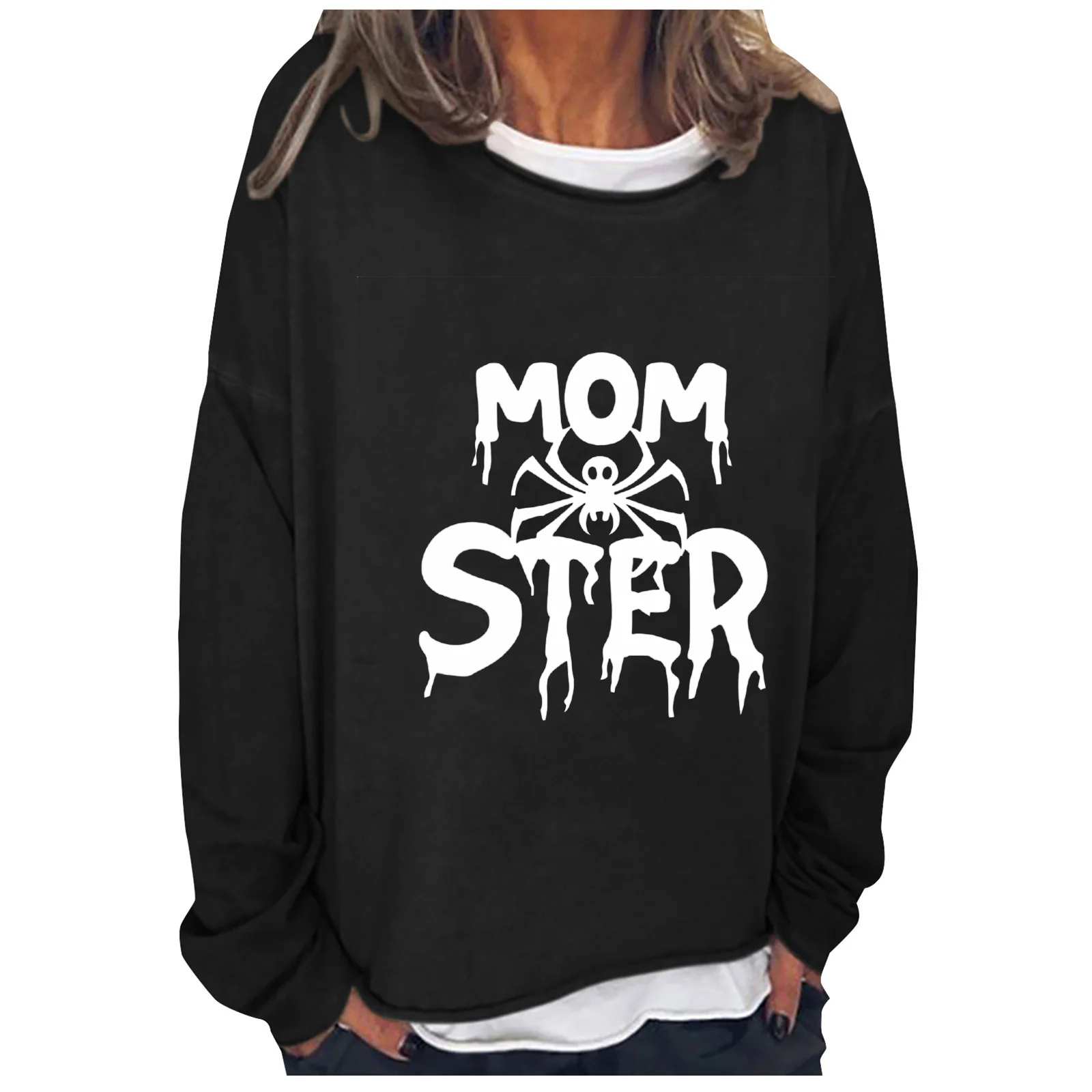 2024 Autumn/Winter Creative Women's Black Hoodie Halloween Theme Letter Ghost Pumpkin Print Large New Hoodie