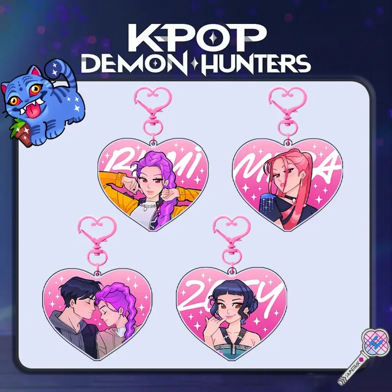 

Official Demon Hunter Witches Acrylic Keychain Heart Shape Anime Figure Bag Charm Cute Cartoon Character Accessories Gift