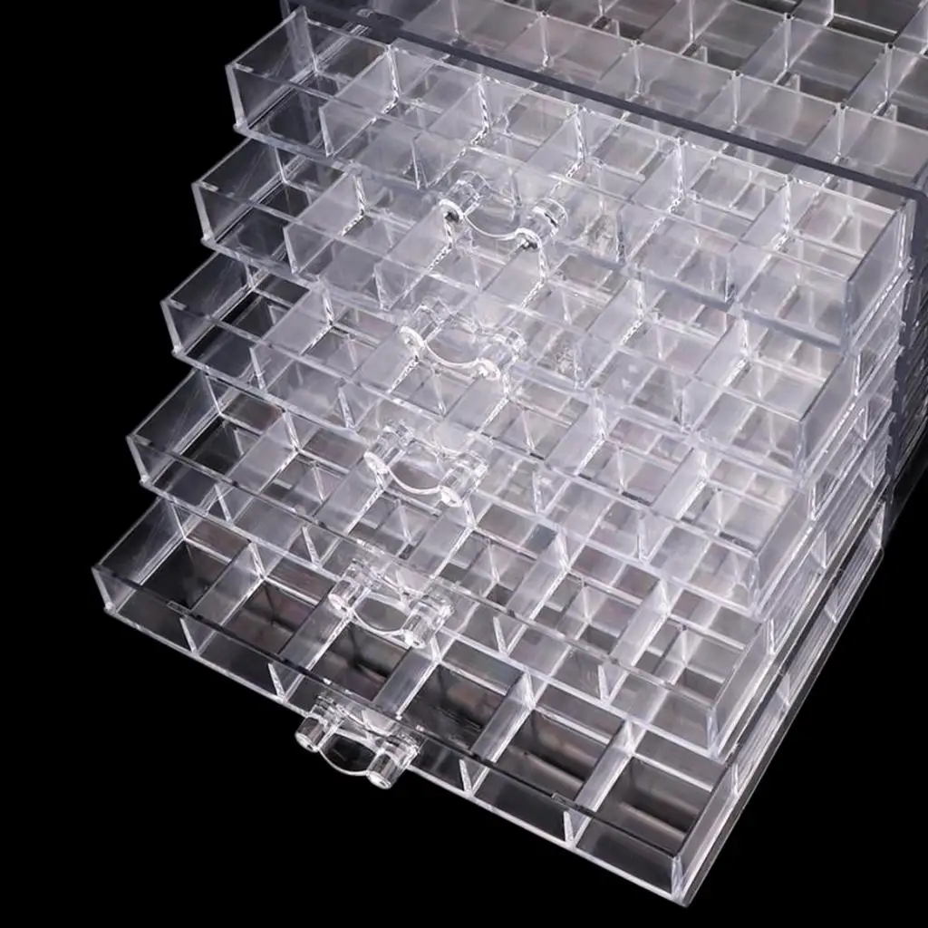 Clear Nail Accessories Organizer 120 Grid Plastic Storage Box for Nail Art Parts Gems Pearls for Manicure Room
