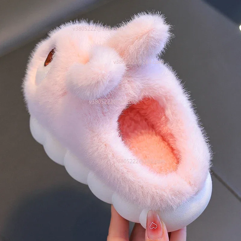 2024 جديد لطيف أرنب الأطفال الكرتون شبشب شتوي مريح أحذية منزلية دافئة بنين بنات داخلي المنزل رقيق النعال