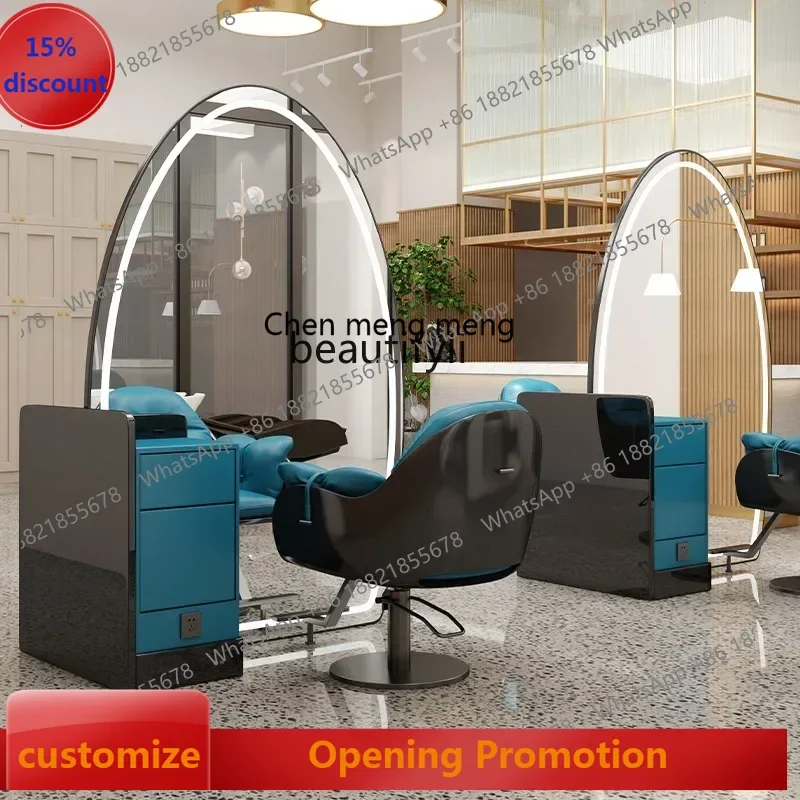 smt7486 new Barber Shop Dressing Table Cabinet with Lights Floor Mirror for Hair Salon Hairdressing Single Side Double Mirror ss