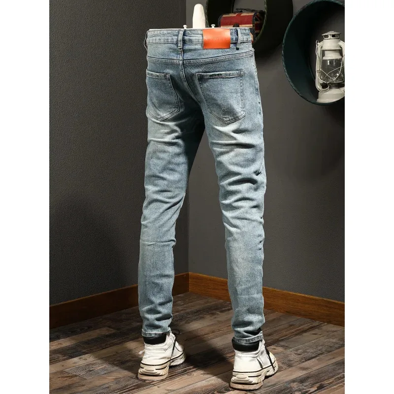 الربط الجينز الرجالي أزياء الرجعية الاتجاه تمتد الدنيم سليم صالح أقدام صغيرة الحنين الشارع دراجة نارية السراويل