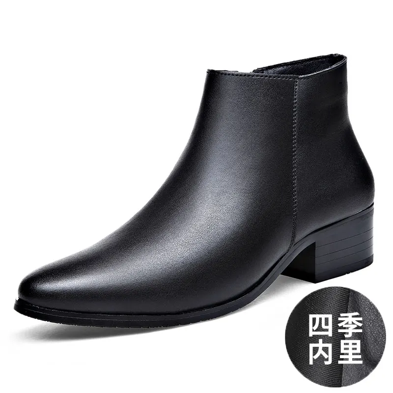 Ankle Boots Men\'s Genuine Leather Mid Top Short Korean Version British Retro Sleeve High Leather Shoes Mens Spike Chelsea Boots