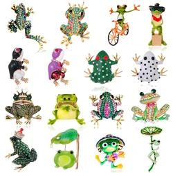 Shiny rhinestone frog brooch Retro fashion animal pins Cute vivid punk men women  accessories Jewelry gifts for everyday parties