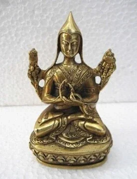 Brass Little Tsongkahpa Guru Buddha Tibet Bronze Statue Figurine