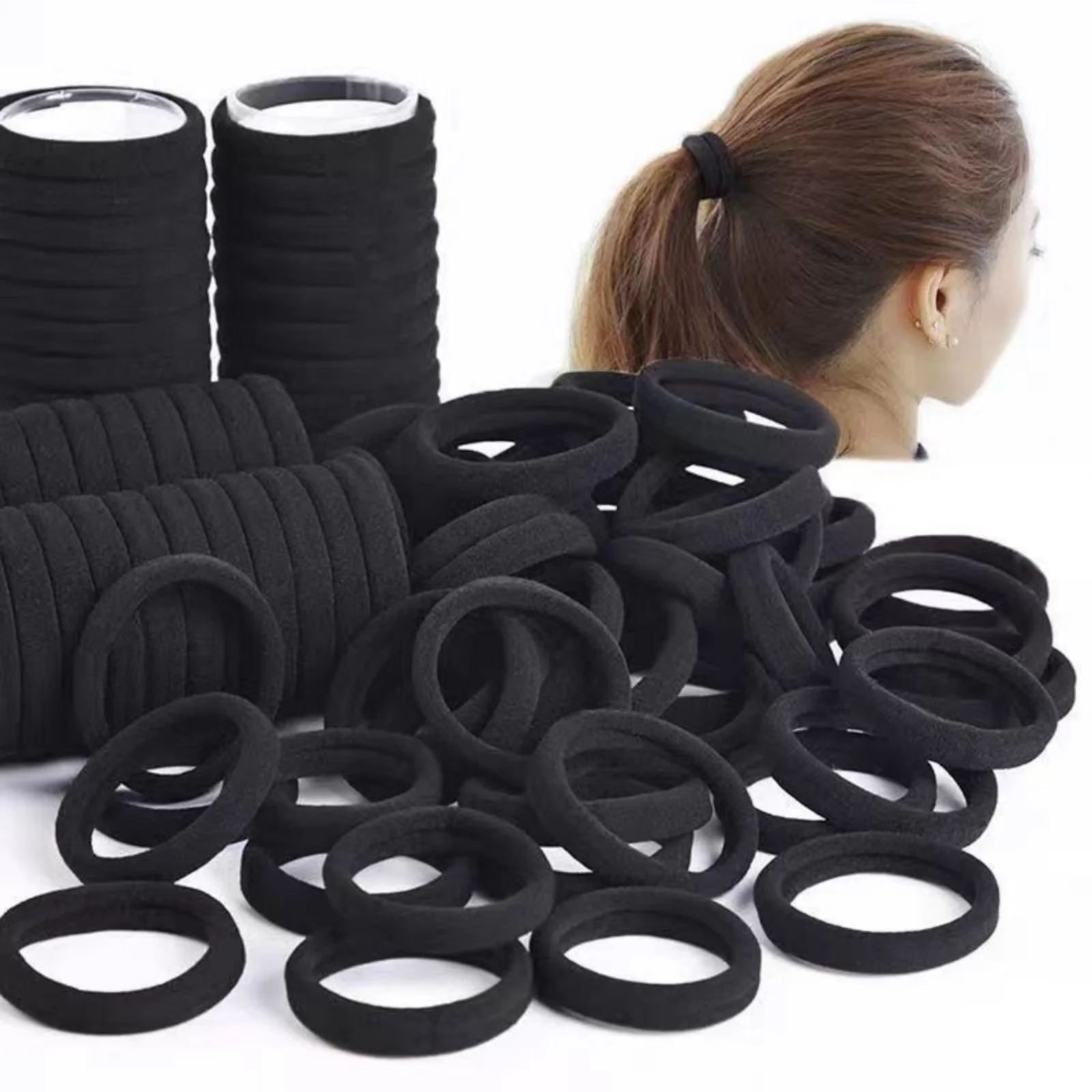 

30PCS Black High Elasticity Headband Towel Hair Band 4CM Seamless Hair Rope Leather Hair Accessories Female