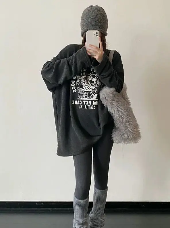 

plus Size Hoodie Women's Thiened Long Sve Sweatirt Autumn Winter New Sle Casual Comfortable plus Size Faion Top