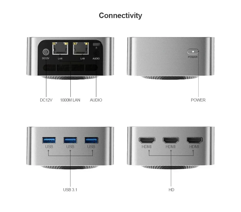 Chatreey T8 komputer saku PC Mini, Intel Celeron Quad Core N200/N100 3xHD 2.0 2xGigabit Ethernet Windows 11 Wifi5