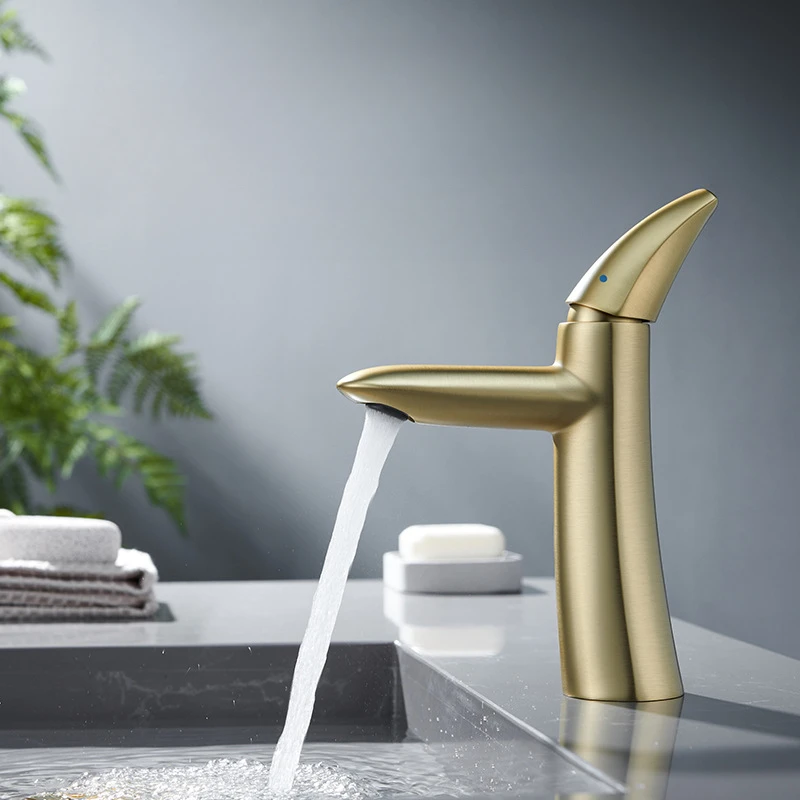 Brushed Gold Brass Bathroom Basin Faucet