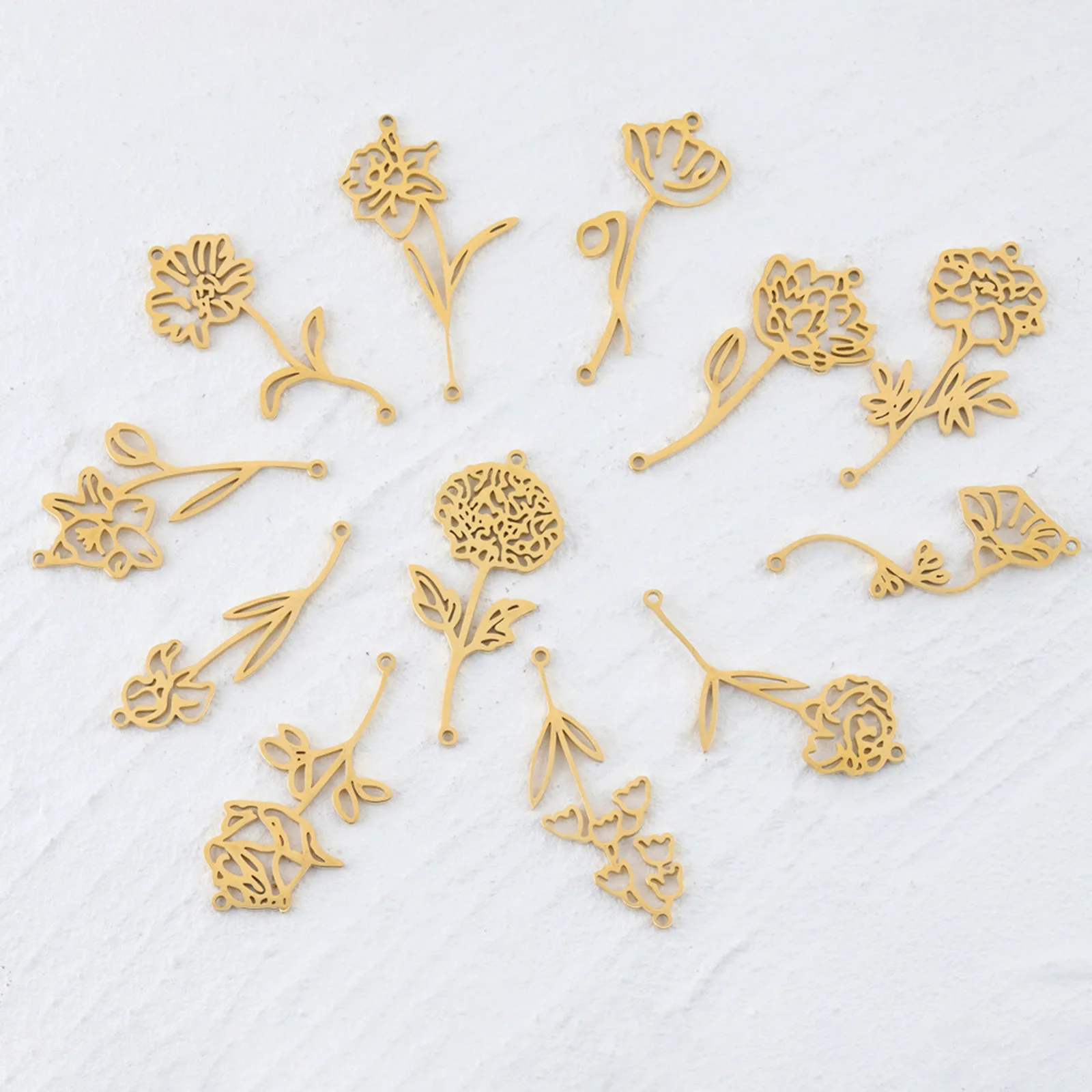 1 PC 304 Stainless Steel Birth Month Flower Connectors Multicolor Hollow Flower Connector Findings for DIY Necklace Women Gifts