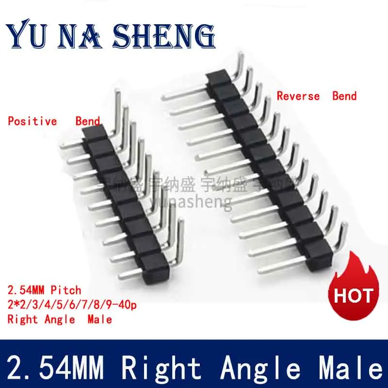 2.54 mm Pitch R/A Right Angle Single Row Pin Header 1x 40 Pin Male 90 degrees Needle Connector 3P/4P/6P/8P/10P/15P/40P 1*40 