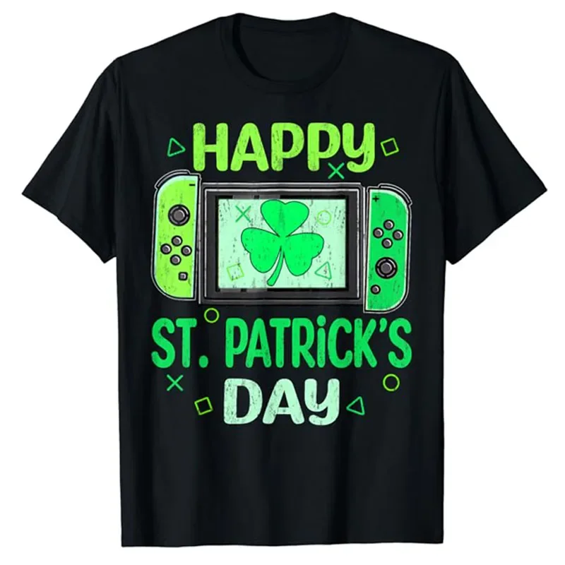 

Video Gamer Shamrock Happy St Patricks Day Go Lucky Boys Men T-Shirt Fashion Video Game Lover Life Style Clothes Graphic Tee Top